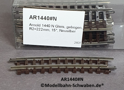 Arnold 1440 N Gleis, gebogen, R2=222mm, 15°, Neusilber