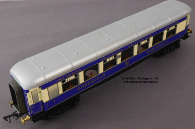 Biller-Bahn Spur 0, Blech/TinPlate Personenwagen Rheingold 1.Kl., DR Mitropa, Länge 375