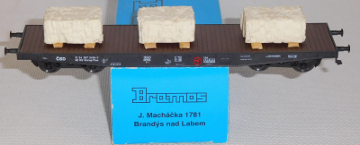 Bramos H0 Flachwagen SSms, beladen mit Steinquader, OVP