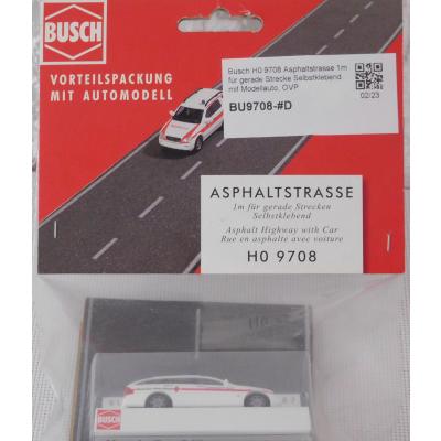 Busch 9708 H0 Asphaltstrasse 1m für gerade Strecke Selbstklebend mit Modellauto, OVP