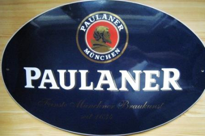 Emailschild Paulaner Oval ca. 52cm x 33cm