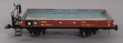 ETS 411B Spur 0, M1:45, Blech/TinPlate Niederbordwagen m.Bremserbühne, Reihe NP, CSD, OVP