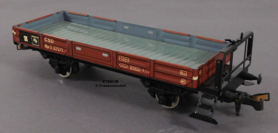 ETS 411B Spur 0, M1:45, Blech/TinPlate Niederbordwagen m.Bremserbühne, Reihe NP, CSD, OVP