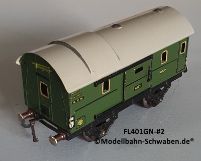 Fleischmann 401GN Spur 0, Packwagen m. Schiebetüren, Grün Fleischmann 401GN Spur 0, Packwagen m. Schiebetüren, Grün