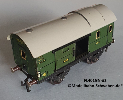 Fleischmann 401GN Spur 0, Packwagen m. Schiebetüren, Grün Fleischmann 401GN Spur 0, Packwagen m. Schiebetüren, Grün