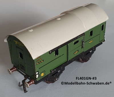 Fleischmann 401GN Spur 0, Packwagen m. Schiebetüren, Grün Fleischmann 401GN Spur 0, Packwagen m. Schiebetüren, Grün