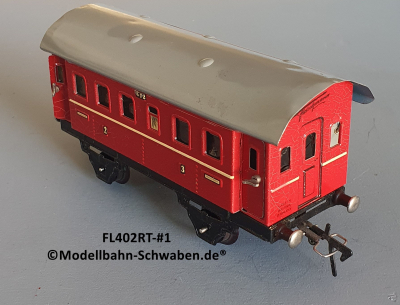 Fleischmann 402 Spur 0, Personenwagen 2./3.Kl., Rot, 4 Schwenktüren Fleischmann 402 Spur 0, Personenwagen 2./3.Kl., Rot, 4 Schwenktüren