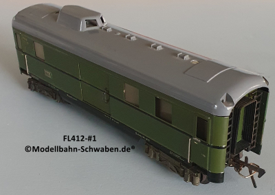 Fleischmann 412J-#1 Spur 0, Gepäckwagen 4-achsig, grün, Innenbeleuchtung