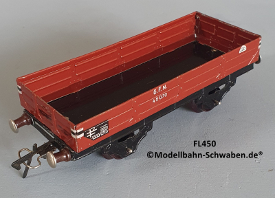 Fleischmann 450 Spur 0, Niederbordrwagen, rotbraun, Metall,