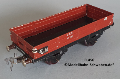 Fleischmann 450 Spur 0, Niederbordrwagen, rotbraun, Metall,