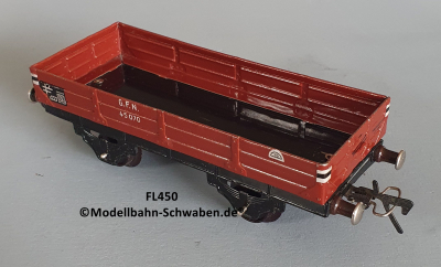 Fleischmann 450 Spur 0, Niederbordrwagen, rotbraun, Metall,