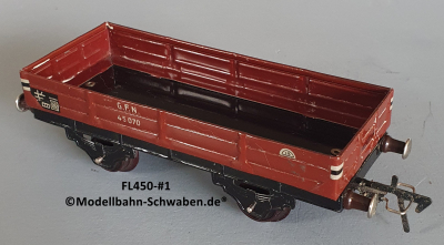 Fleischmann 450 Spur 0, Niederbordrwagen, rotbraun, Metall,