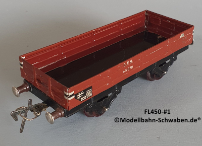 Fleischmann 450 Spur 0, Niederbordrwagen, rotbraun, Metall,