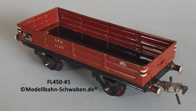 Fleischmann 450 Spur 0, Niederbordrwagen, rotbraun, Metall,