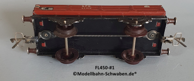 Fleischmann 450 Spur 0, Niederbordrwagen, rotbraun, Metall,