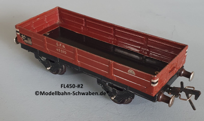 Fleischmann 450 Spur 0, Niederbordrwagen, rotbraun, Metall,