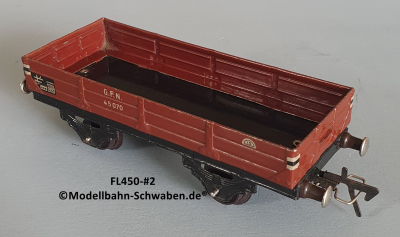 Fleischmann 450 Spur 0, Niederbordrwagen, rotbraun, Metall,