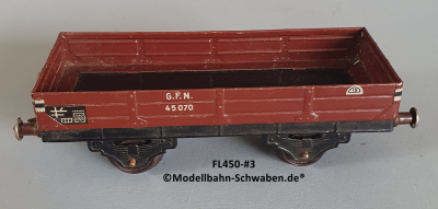 Fleischmann 450 Spur 0, Niederbordrwagen, rotbraun, Metall,