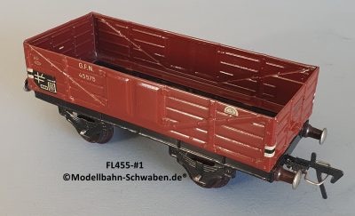 Fleischmann 455 Spur 0, Hochbordwagen, rotbraun, 2-achs, Metall