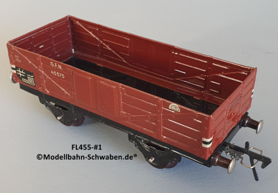 Fleischmann 455 Spur 0, Hochbordwagen, rotbraun, 2-achs, Metall