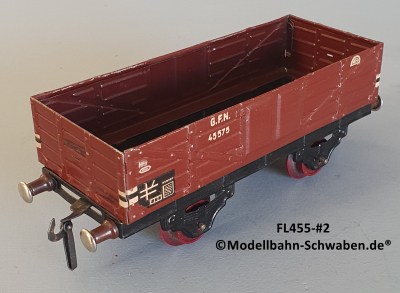 Fleischmann 455 Spur 0, Hochbordwagen, rotbraun, 2-achs, Metall