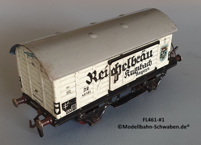 Fleischmann 481-#1 Spur 0, Kühl- / Bierwagen Reichelbräu Kulmbach, Metall, weiss