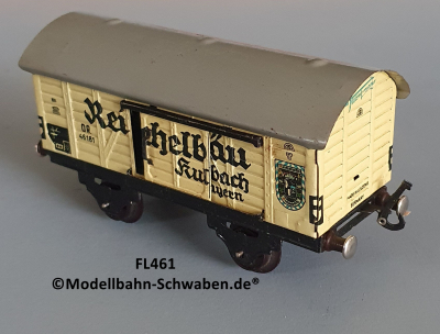 Fleischmann 461 Spur 0, Kühl- / Bierwagen Reichelbräu Kulmbach, Metall, beige
