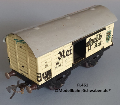 Fleischmann 461 Spur 0, Kühl- / Bierwagen Reichelbräu Kulmbach, Metall, beige Fleischmann 461 Spur 0, Kühl- / Bierwagen Reichelbräu Kulmbach, Metall, beige