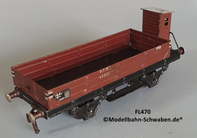 Fleischmann 470 Spur 0, Niederbordwagen m. BrH., rotbraun, Metall, Fleischmann 470 Spur 0, Niederbordwagen m. BrH., rotbraun, Metall,