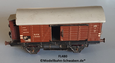 Fleischmann 480 Spur 0, Gedeckter Güterwagen m.BrH, rotbraun, 2 Schiebetüren, Metall