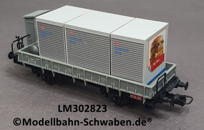 Lima 302823 H0 Flachwagen m Bremserhaus, bel. m.DB Logistik Boxen, FS, OVP