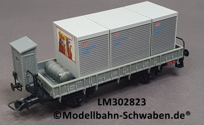 Lima 302823 H0 Flachwagen m Bremserhaus, bel. m.DB Logistik Boxen, FS, OVP