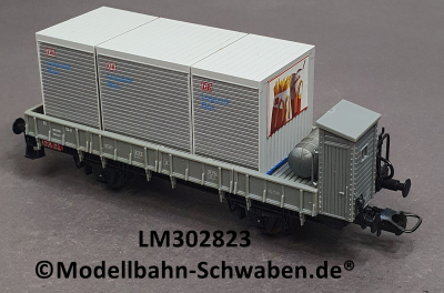 Lima 302823 H0 Flachwagen m Bremserhaus, bel. m.DB Logistik Boxen, FS, OVP