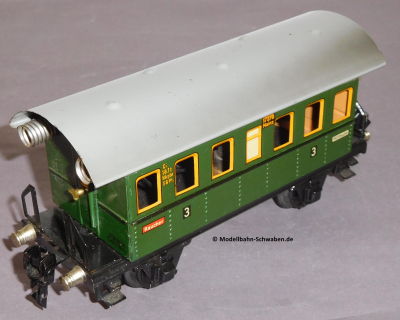 Märklin 17270B Spur 0, Blech Personenwagen 3. Kl., Donnerbüchse, grün, Beleuchtung