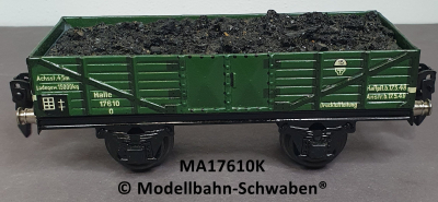 Märklin 17610K Spur 0, Blech, Offener Güterwagen bel.m.Kohle, grün, DR, Länge 165 mm