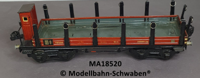 Märklin 1852 Spur 0, Blech Rungenwagen, Brhs., 4-Achs, rotbraun, 245 mm, Rungen mit Spannringen