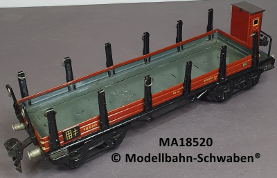 Märklin 1852 Spur 0, Blech Rungenwagen, Brhs., 4-Achs, rotbraun, 245 mm, Rungen mit Spannringen
