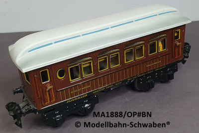 Märklin 1888/OP Spur 0, Blech Schlafwagen MITROPA. 4-achsig, braun, Inneneinrichtung, OVP