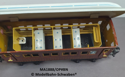 Märklin 1888/OP Spur 0, Blech Schlafwagen MITROPA. 4-achsig, braun, Inneneinrichtung, OVP