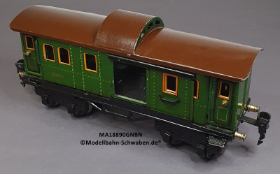 Märklin 18890 Spur 0, Blech Packwagen, 4-achsig, grün, Dach braun, 215 mm