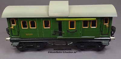 Märklin 18890 Spur 0, Blech Packwagen, 4-achsig, grün, Dach grau, beleuchtet, 215 mm