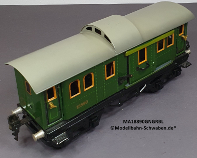 Märklin 18890 Spur 0, Blech Packwagen, 4-achsig, grün, Dach grau, beleuchtet, 215 mm