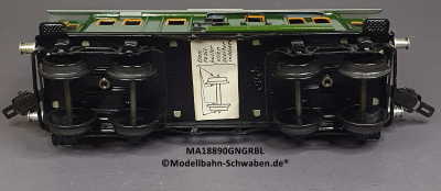 Märklin 18890 Spur 0, Blech Packwagen, 4-achsig, grün, Dach grau, beleuchtet, 215 mm