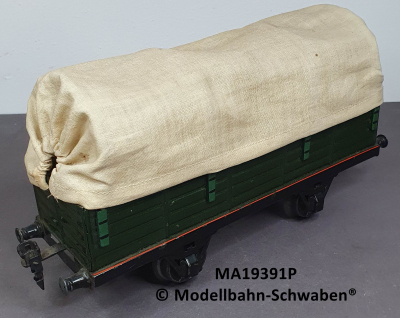 Märklin 19391P Spur 1, Blech, Planewagen mit Plane aus Stoff, dunkelgrün, Länge 245 mm