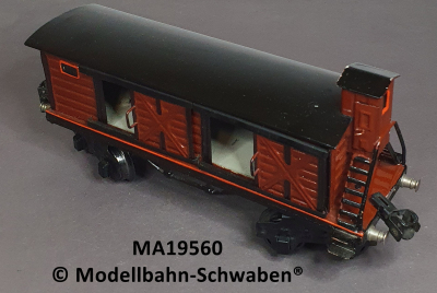 Märklin 1956 Spur 0, Blech Gedeckter Güterwagen, hochgesetztes Brhs., 4-Achs, rotbraun, 215 mm, Schiebetüren