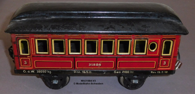 Märklin 31884 Spur 0, Blech Personenwagen 3. Klasse, braun, Innenbeleuchtung, Bauzeit vor 1929