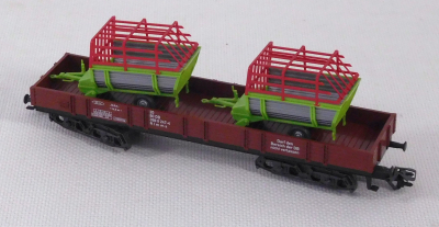 Märklin 4473 H0 Niederbordwagen Rlmms beladen mit 2 Heuladewagen, DB, OVP