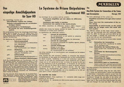 Märklin 474 H0 Gebrauchsanleitung Einpoliges Anschlußsystem Ausgabe 03/51