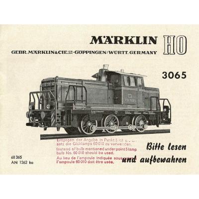 Märklin 68365 H0 Gebrauchsanleitung für Dampflok 3065 Ausgabe 12/62