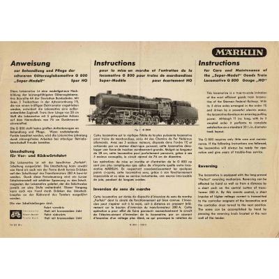 Märklin G800 H0 Gebrauchsanleitung Güterzuglokomotive G800 Ausgabe 02/51